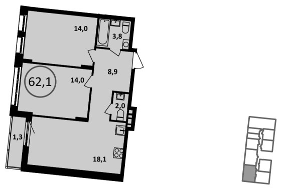2-комнатная квартира с полной отделкой, 62.1 м2, 7 этаж, сдача 1 квартал 2023 г., ЖК Испанские кварталы, корпус 5.5 - объявление 1685151 - фото №1