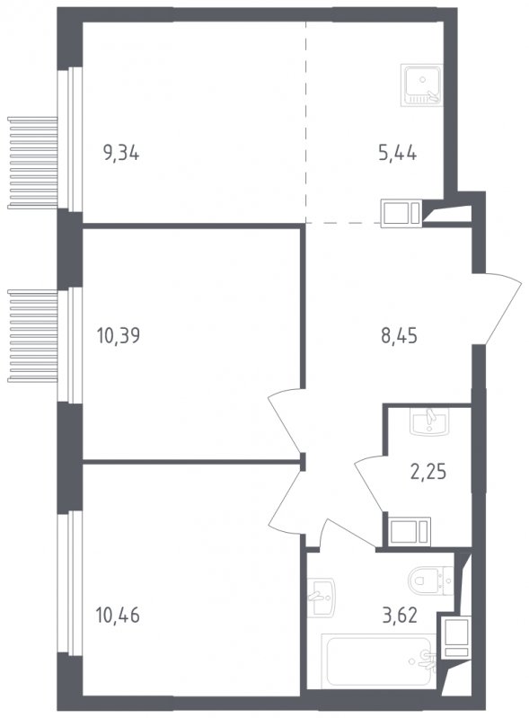3-комнатная квартира с полной отделкой, 49.95 м2, 10 этаж, сдача 2 квартал 2023 г., ЖК Мытищи Парк, корпус 1 - объявление 1442553 - фото №1
