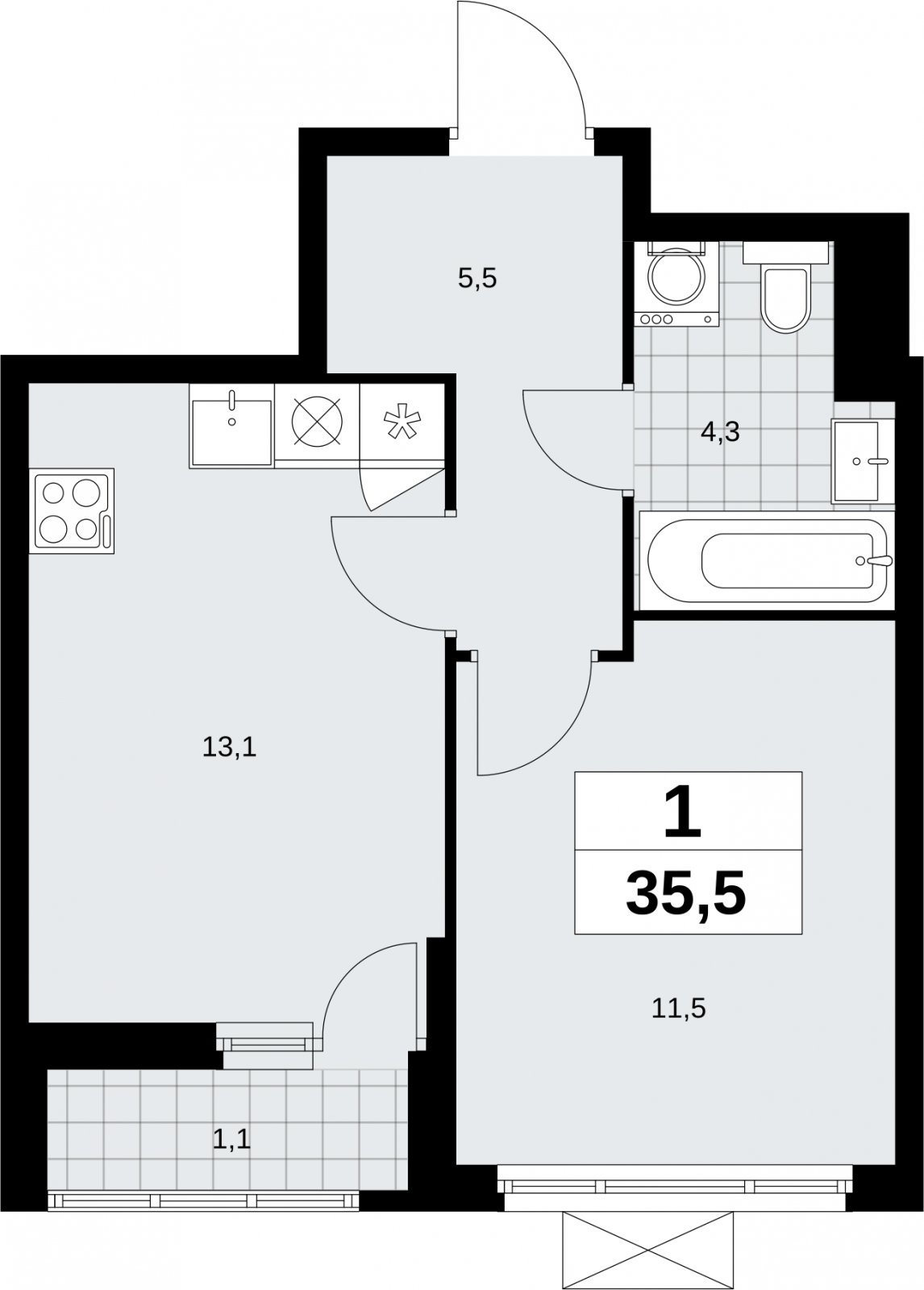 1-комнатная квартира с полной отделкой, 35.5 м2, 12 этаж, сдача 3 квартал 2026 г., ЖК Дзен-кварталы, корпус 6.1.3 - объявление 2327428 - фото №1