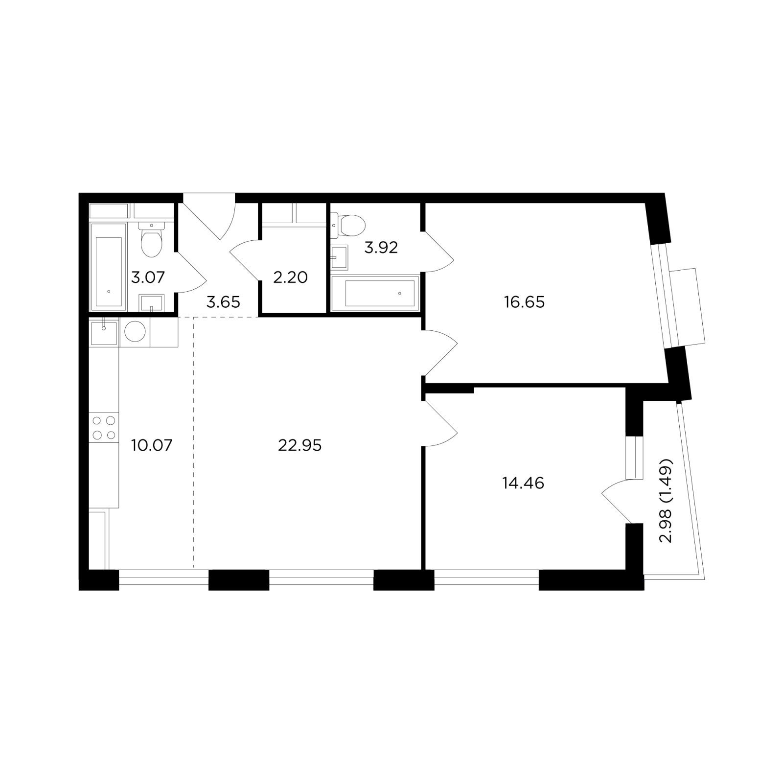 3-комнатная квартира без отделки, 78.46 м2, 21 этаж, дом сдан, ЖК TopHILLS, корпус 1 - объявление 2161210 - фото №1
