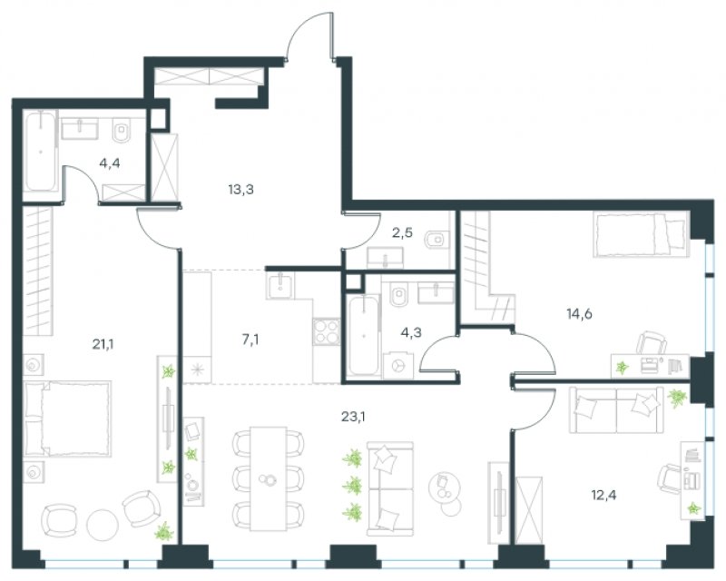 4-комнатная квартира (евро) с частичной отделкой, 102.8 м2, 26 этаж, сдача 4 квартал 2024 г., ЖК Level Мичуринский, корпус 5 - объявление 1635424 - фото №1