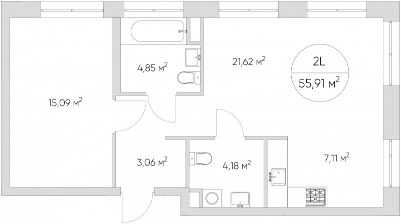 2-комнатные апартаменты с частичной отделкой, 55.91 м2, 3 этаж, сдача 1 квартал 2024 г., ЖК N'ICE LOFT, корпус 4 - объявление 1631778 - фото №1