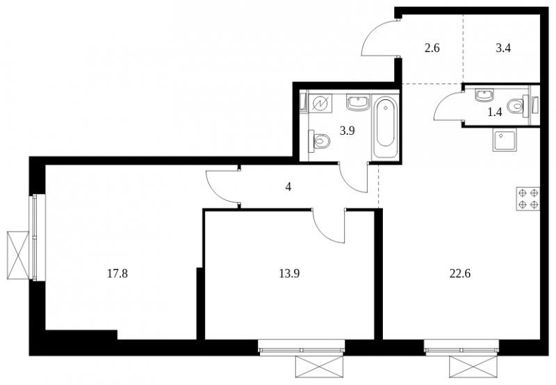 2-комнатная квартира с полной отделкой, 69.6 м2, 18 этаж, сдача 3 квартал 2023 г., ЖК Мичуринский парк, корпус 1.4 - объявление 1605387 - фото №1