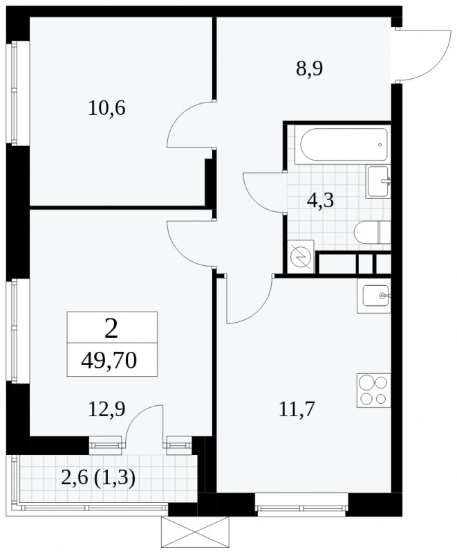 2-комнатная квартира без отделки, 49.7 м2, 11 этаж, сдача 1 квартал 2025 г., ЖК Прокшино, корпус 5.2.3 - объявление 1751343 - фото №1