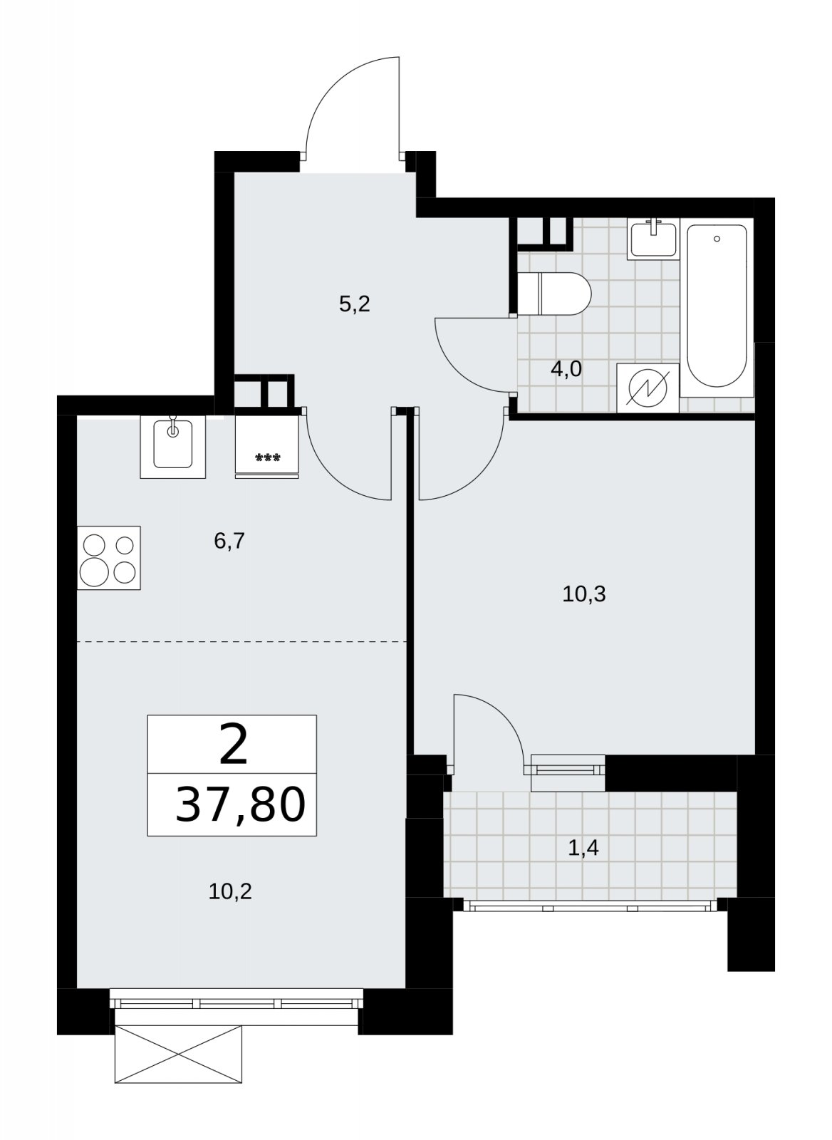 2-комнатная квартира (евро) без отделки, 37.8 м2, 3 этаж, сдача 3 квартал 2025 г., ЖК Скандинавия, корпус 28.2 - объявление 2202316 - фото №1
