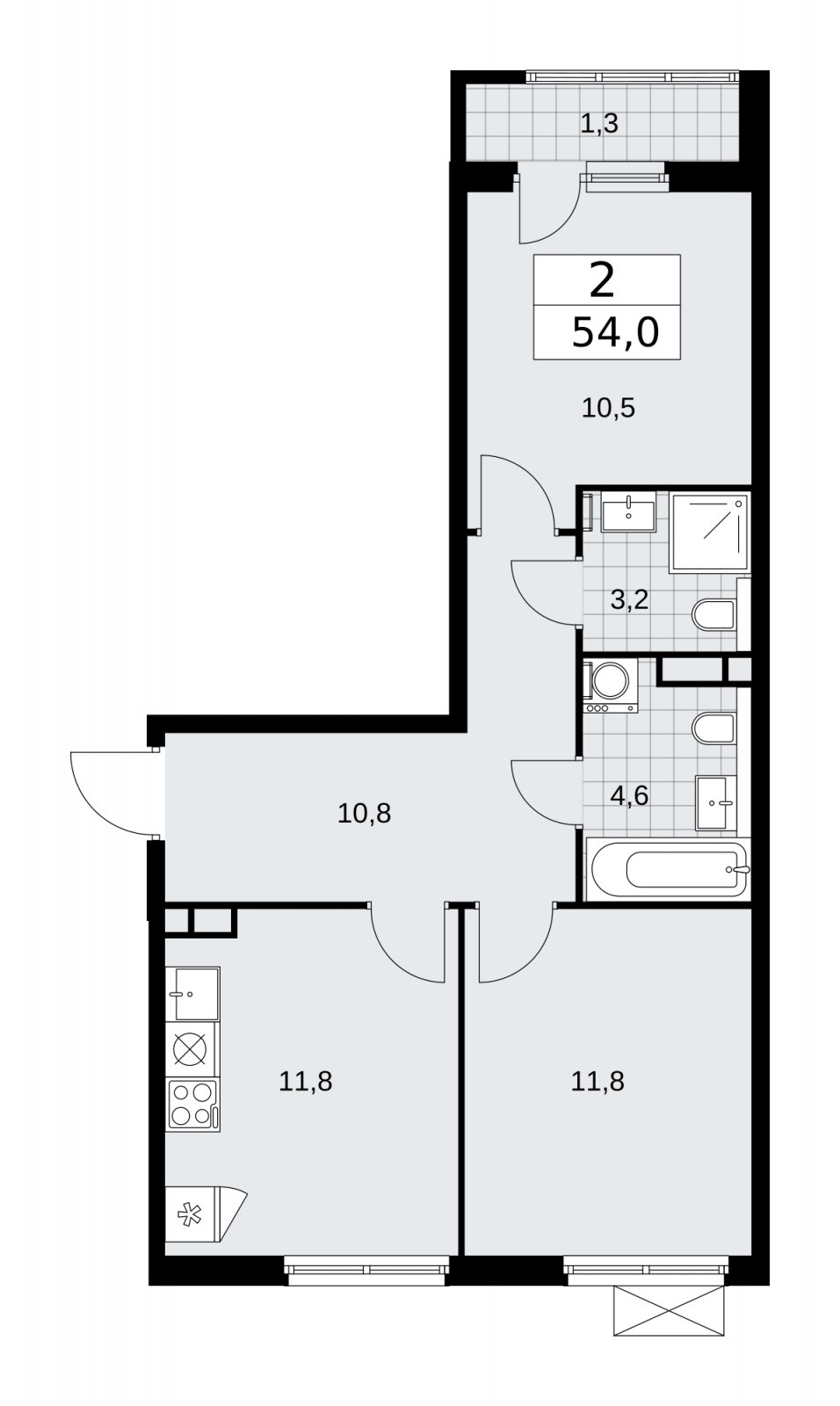2-комнатная квартира без отделки, 54 м2, 4 этаж, сдача 1 квартал 2026 г., ЖК Прокшино, корпус 11.2.1 - объявление 2269913 - фото №1