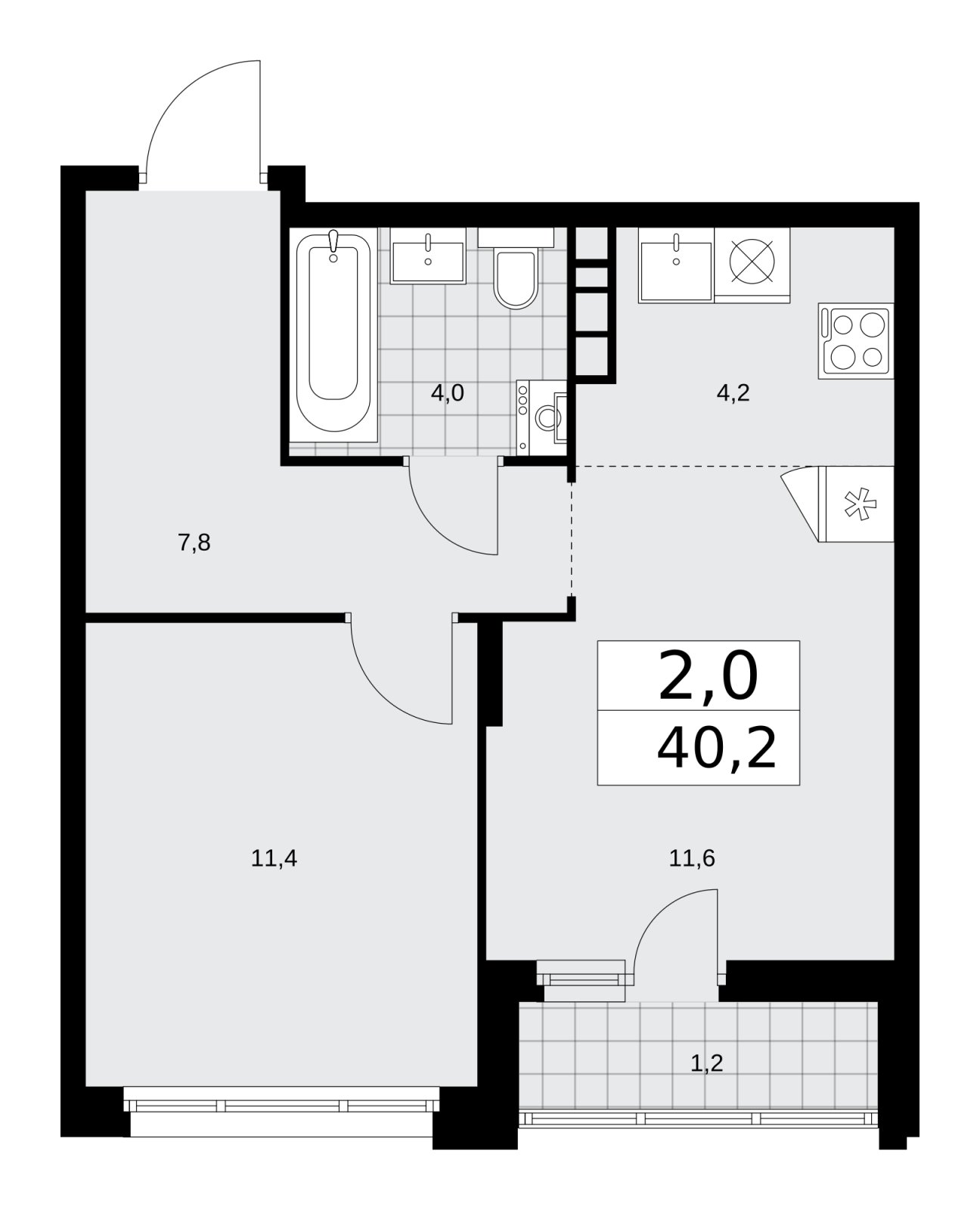 2-комнатная квартира (евро) без отделки, 40.2 м2, 8 этаж, сдача 1 квартал 2026 г., ЖК Прокшино, корпус 10.1.1 - объявление 2226693 - фото №1