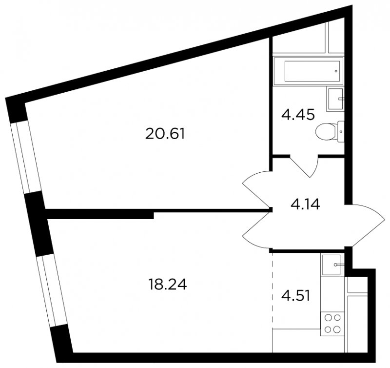 2-комнатная квартира без отделки, 51.95 м2, 10 этаж, дом сдан, ЖК КутузовGRAD 2, корпус 5 - объявление 1803801 - фото №1