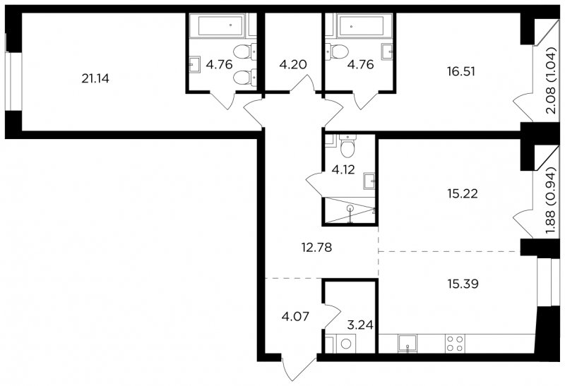3-комнатная квартира без отделки, 108.17 м2, 8 этаж, сдача 4 квартал 2023 г., ЖК FORIVER, корпус 3 - объявление 1936616 - фото №1