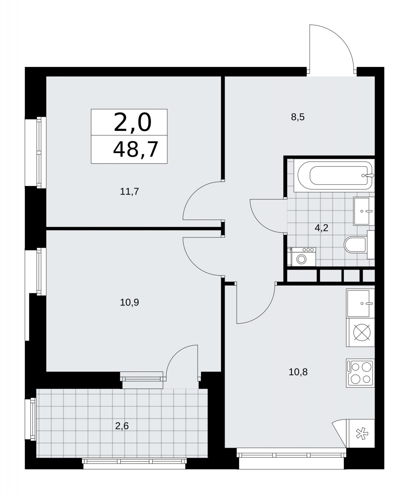 2-комнатная квартира без отделки, 48.7 м2, 18 этаж, сдача 1 квартал 2026 г., ЖК Дзен-кварталы, корпус 3.1 - объявление 2241012 - фото №1