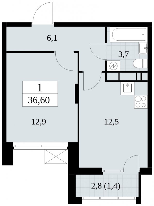 1-комнатная квартира с частичной отделкой, 36.6 м2, 11 этаж, сдача 2 квартал 2025 г., ЖК Скандинавия, корпус 2.27.1 - объявление 1840259 - фото №1