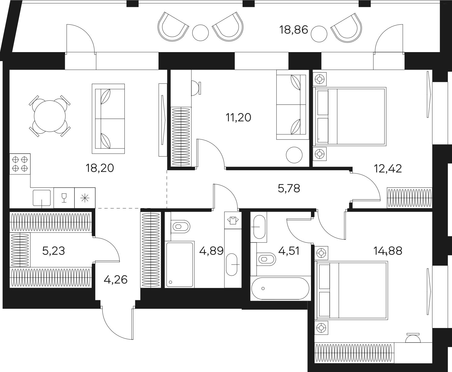 3-комнатная квартира без отделки, 90.8 м2, 9 этаж, сдача 4 квартал 2024 г., ЖК FØRST, корпус 1 - объявление 1942338 - фото №1
