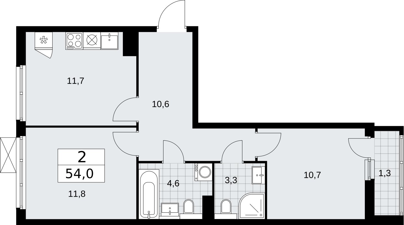 2-комнатная квартира без отделки, 54 м2, 6 этаж, сдача 2 квартал 2026 г., ЖК Бунинские кварталы, корпус 7.3 - объявление 2313672 - фото №1
