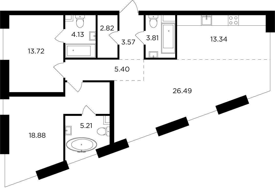 3-комнатная квартира без отделки, 97.37 м2, 12 этаж, дом сдан, ЖК FORIVER, корпус 3 - объявление 2371237 - фото №1