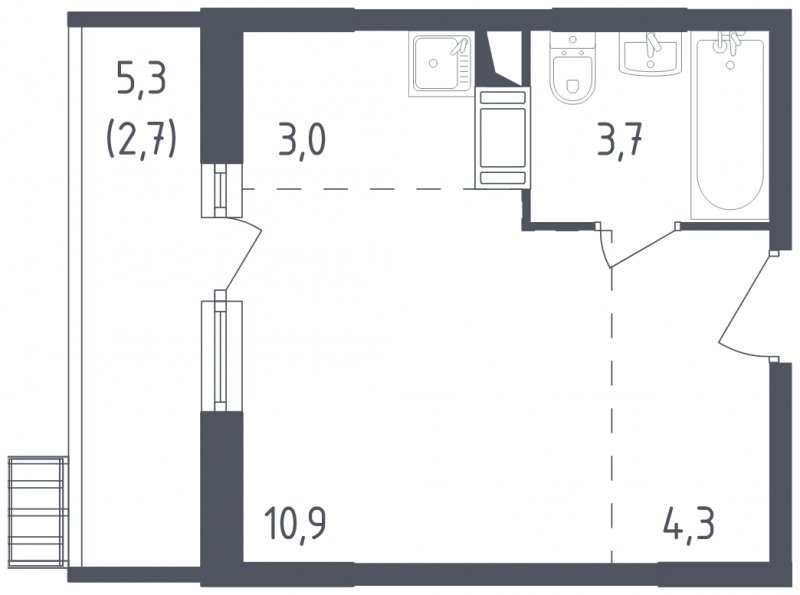 Студия с полной отделкой, 26.8 м2, 3 этаж, сдача 2 квартал 2022 г., ЖК Алхимово, корпус 5 - объявление 1762835 - фото №1