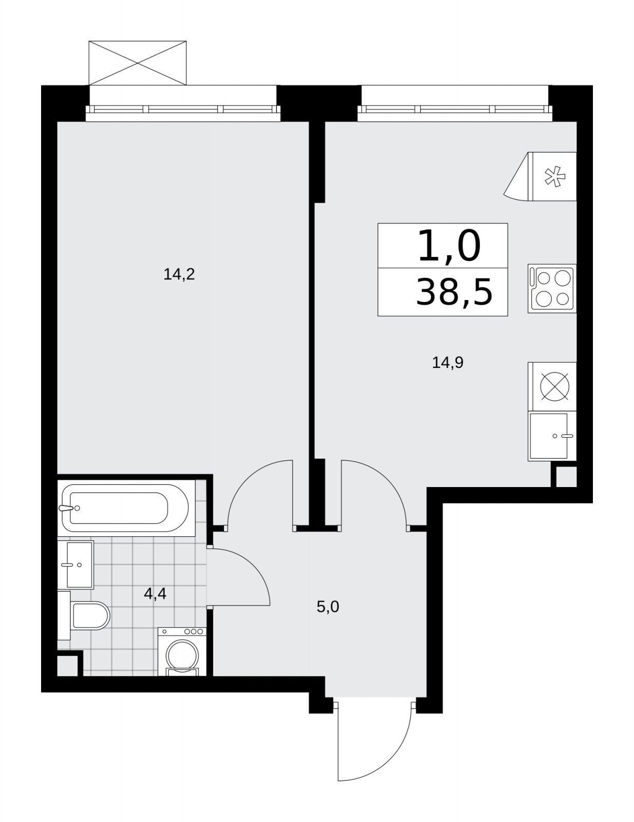 1-комнатная квартира без отделки, 38.5 м2, 2 этаж, сдача 1 квартал 2026 г., ЖК Прокшино, корпус 10.1.2 - объявление 2227038 - фото №1