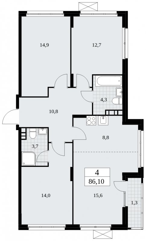 4-комнатная квартира (евро) с полной отделкой, 86.1 м2, 3 этаж, сдача 4 квартал 2024 г., ЖК Скандинавия, корпус 35.1.3 - объявление 1779603 - фото №1