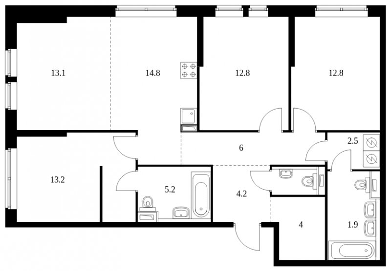 4-комнатная квартира с полной отделкой, 96.6 м2, 22 этаж, сдача 4 квартал 2023 г., ЖК Кронштадтский 9, корпус 1.6 - объявление 1689216 - фото №1