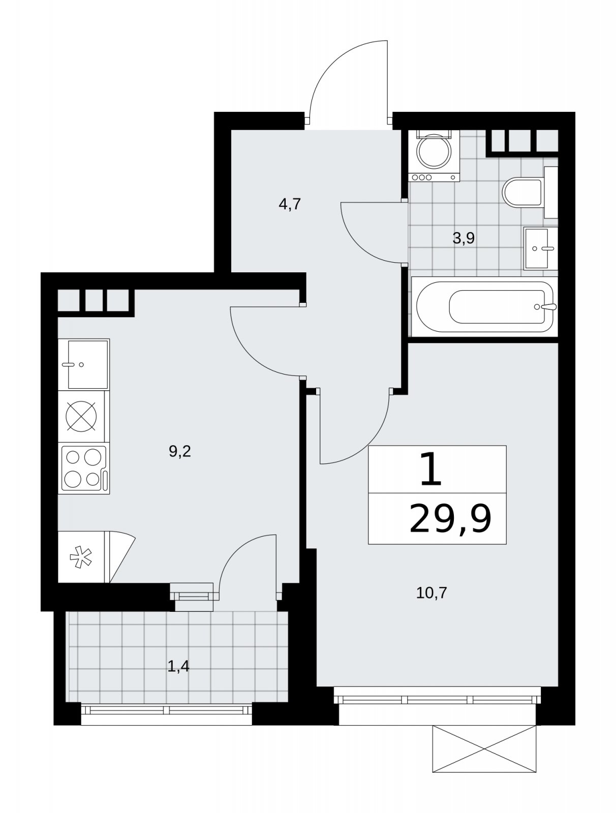 1-комнатная квартира с частичной отделкой, 29.9 м2, 5 этаж, сдача 2 квартал 2026 г., ЖК Скандинавия, корпус 25.1 - объявление 2283352 - фото №1