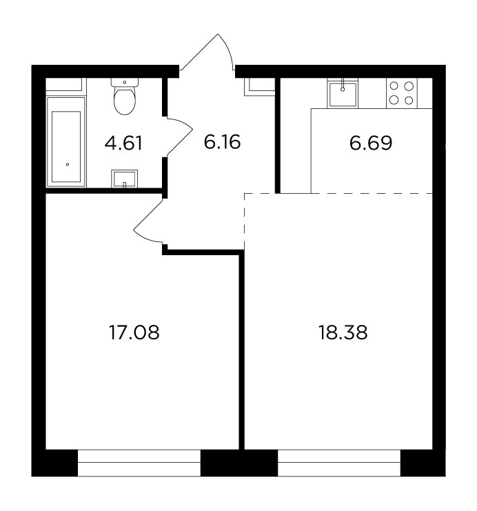 2-комнатная квартира с частичной отделкой, 52.92 м2, 9 этаж, дом сдан, ЖК FORIVER, корпус 8 - объявление 2233287 - фото №1