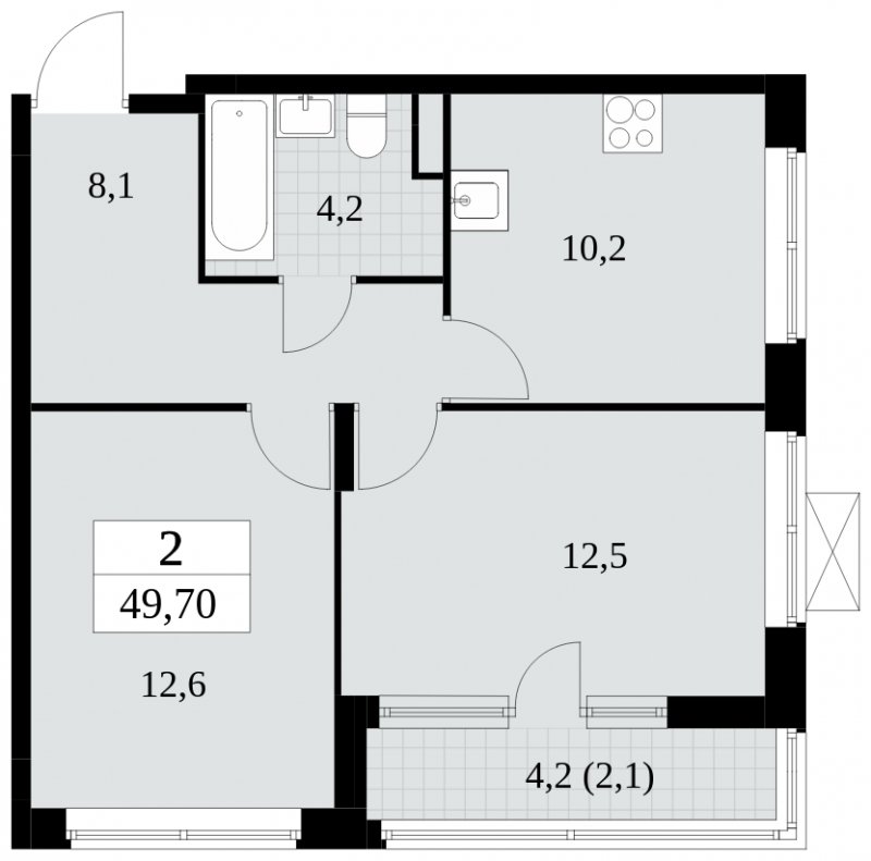 2-комнатная квартира без отделки, 49.7 м2, 3 этаж, сдача 2 квартал 2024 г., ЖК Прокшино, корпус 6.3 - объявление 1662915 - фото №1