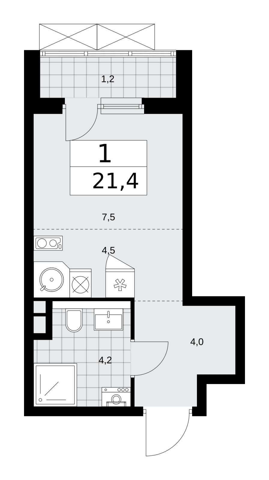 Студия с частичной отделкой, 21.4 м2, 2 этаж, сдача 2 квартал 2026 г., ЖК Прокшино, корпус 11.2.3 - объявление 2270418 - фото №1