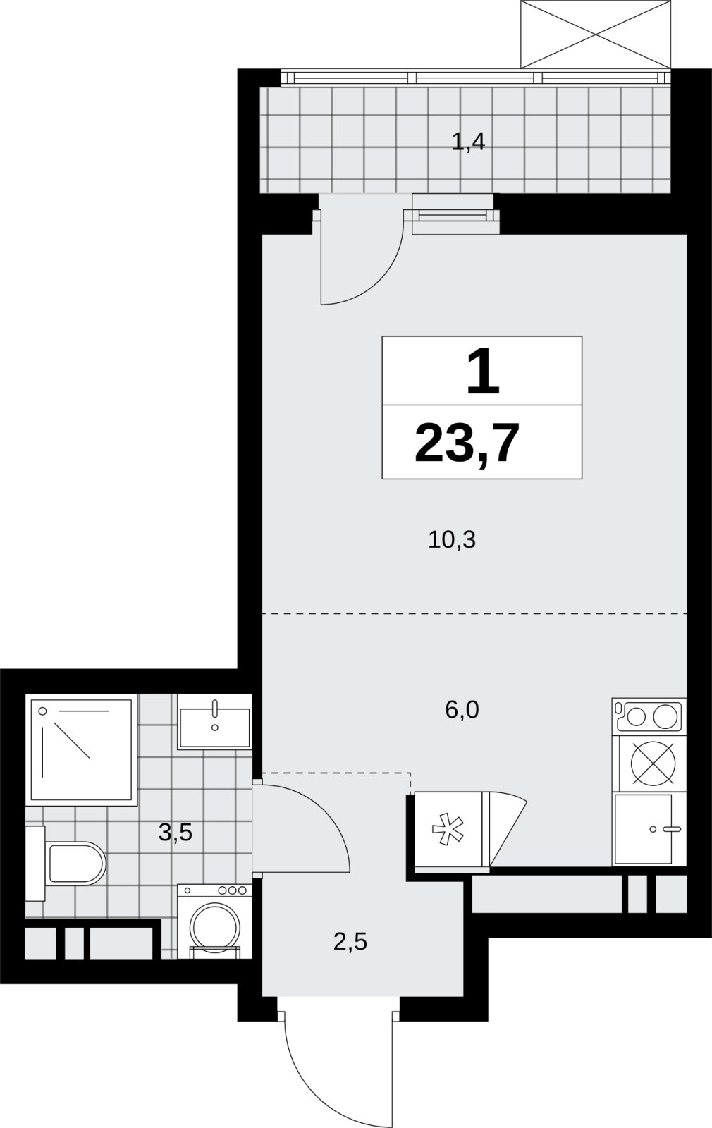 Студия с полной отделкой, 23.7 м2, 13 этаж, сдача 1 квартал 2027 г., ЖК Скандинавия, корпус 2.18.2.1 - объявление 2351163 - фото №1