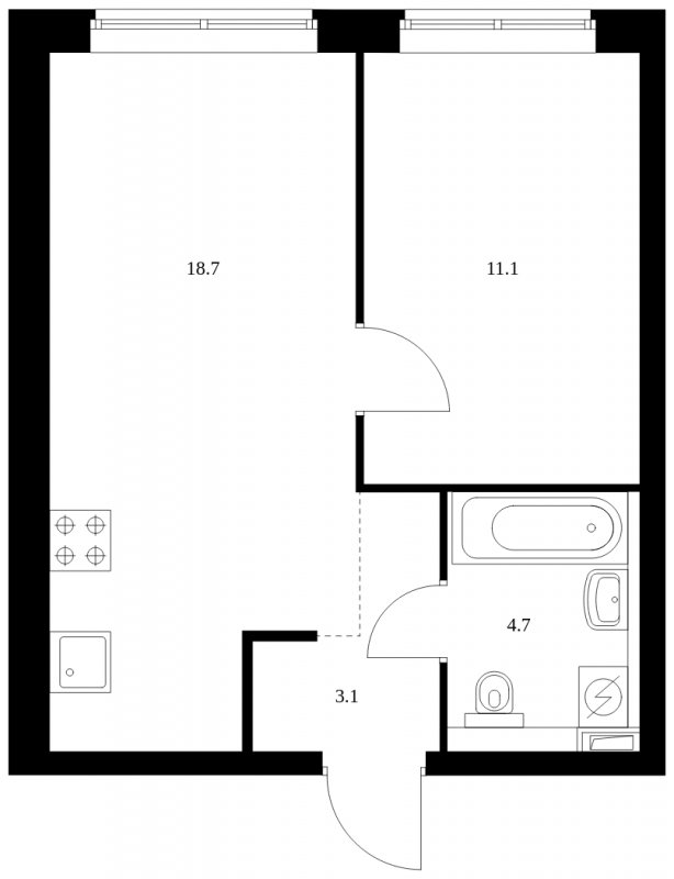 1-комнатная квартира с полной отделкой, 37.6 м2, 2 этаж, сдача 1 квартал 2023 г., ЖК Кронштадтский 9, корпус 2 - объявление 1418042 - фото №1