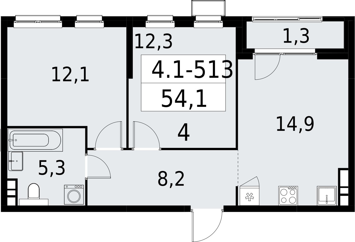 2-комнатная квартира с полной отделкой, 54.1 м2, 18 этаж, сдача 2 квартал 2027 г., ЖК Южные сады, корпус 4.1.2 - объявление 2393018 - фото №1