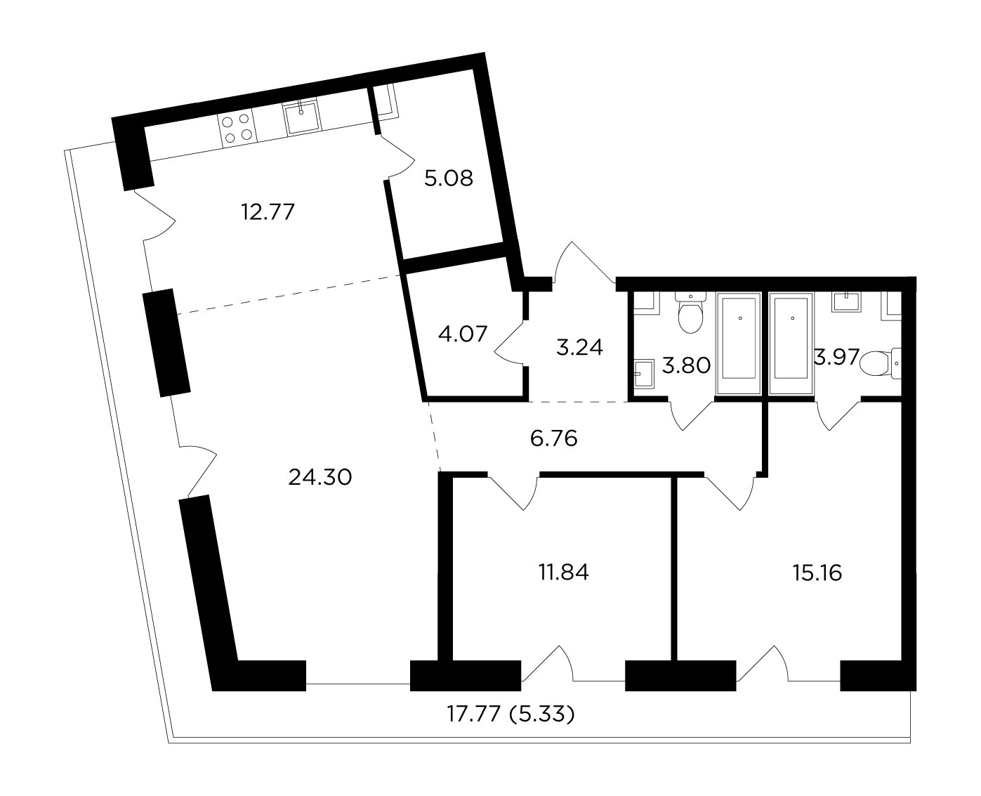 3-комнатная квартира без отделки, 96.32 м2, 10 этаж, дом сдан, ЖК FORIVER, корпус 2 - объявление 2371232 - фото №1