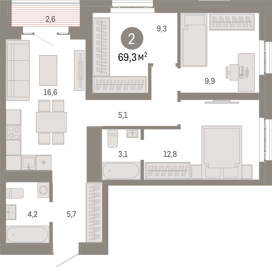 3-комнатная квартира с частичной отделкой, 69.3 м2, 20 этаж, сдача 3 квартал 2026 г., ЖК Квартал Метроном, корпус 1 - объявление 2358167 - фото №1