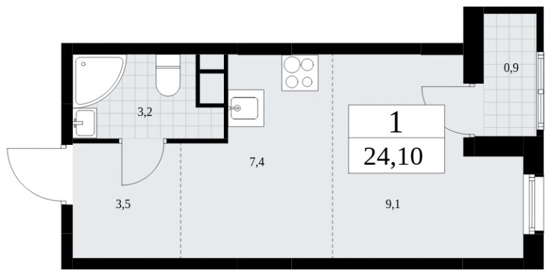 Студия с частичной отделкой, 24.1 м2, 5 этаж, сдача 4 квартал 2024 г., ЖК Скандинавия, корпус 36.1.1 - объявление 1801738 - фото №1