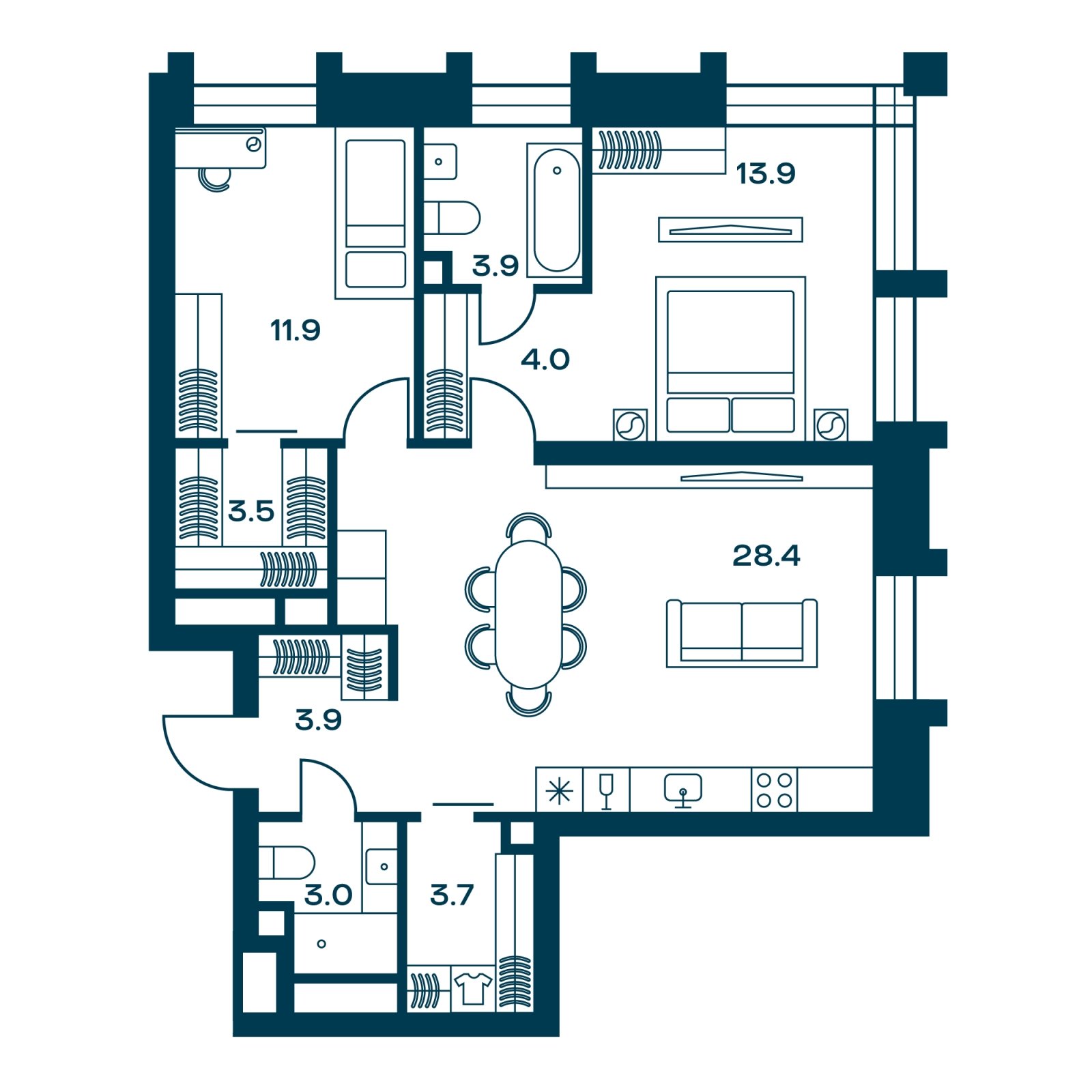 2-комнатная квартира с частичной отделкой, 76.2 м2, 4 этаж, сдача 4 квартал 2026 г., ЖК SOUL, корпус 1 - объявление 2329832 - фото №1