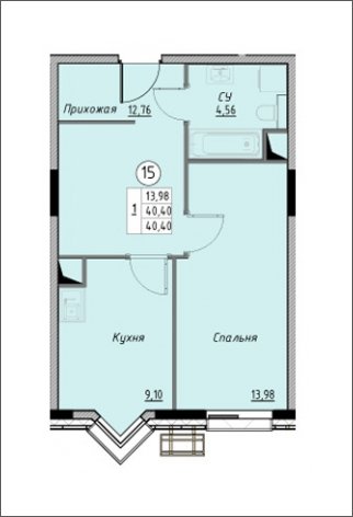 1-комнатная квартира без отделки, 40.4 м2, 14 этаж, дом сдан, ЖК Новое Лыткарино, корпус 3 - объявление 1490979 - фото №1
