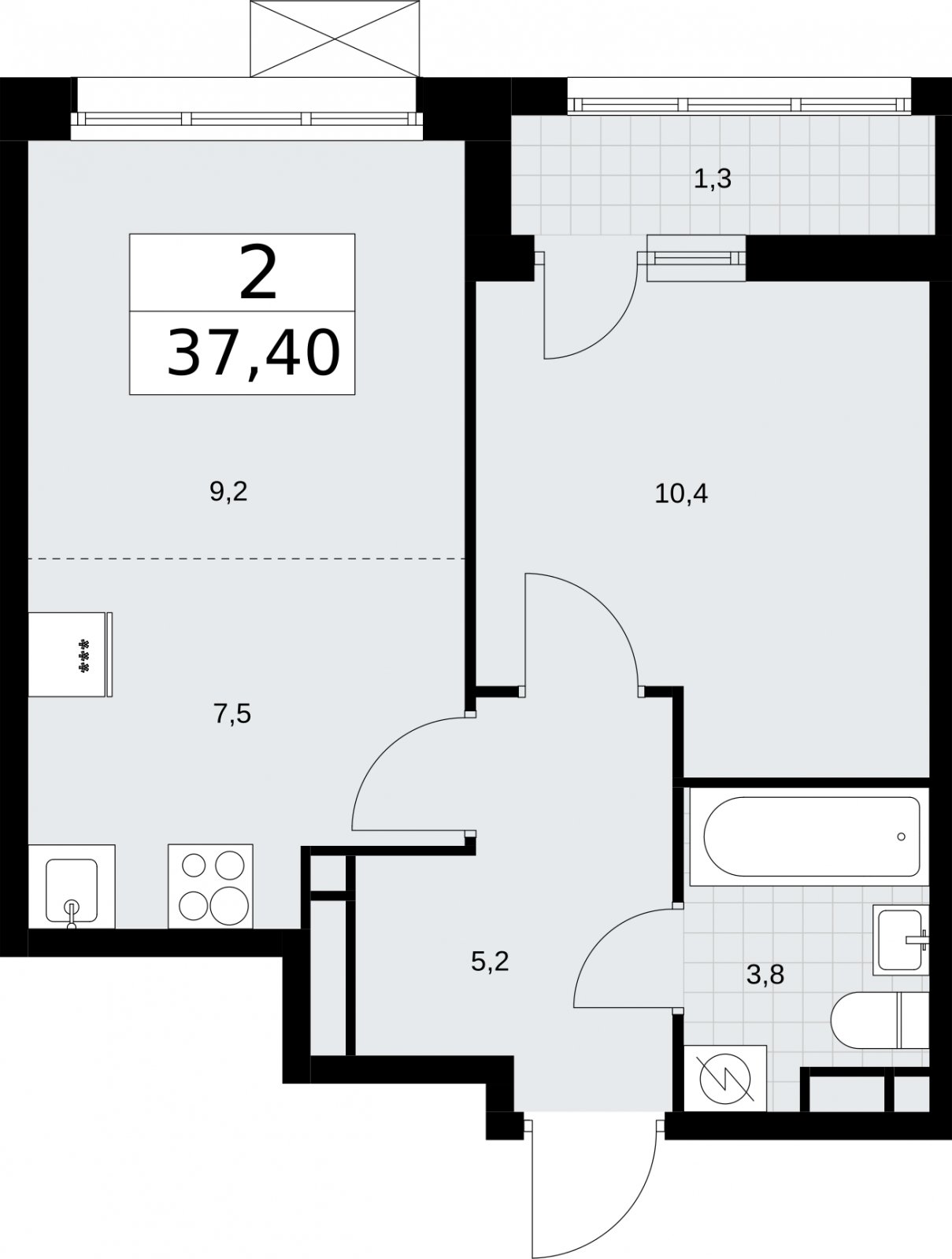 2-комнатная квартира (евро) без отделки, 37.4 м2, 5 этаж, сдача 3 квартал 2026 г., ЖК Родные кварталы, корпус 2 - объявление 2295722 - фото №1