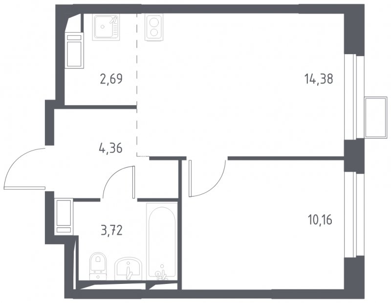 2-комнатная квартира с полной отделкой, 35.31 м2, 16 этаж, дом сдан, ЖК Пригород Лесное, корпус 9 - объявление 1805539 - фото №1