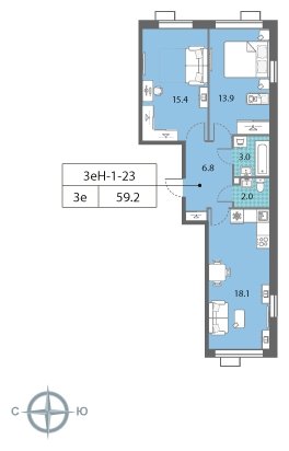 2-комнатная квартира 3 м2, 23 этаж, сдача 4 квартал 2022 г., ЖК Лучи, корпус 12 - объявление 1691729 - фото №1