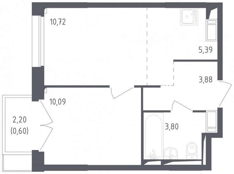 2-комнатная квартира с полной отделкой, 34.54 м2, 10 этаж, сдача 3 квартал 2024 г., ЖК Томилино Парк, корпус 5.2 - объявление 1823197 - фото №1