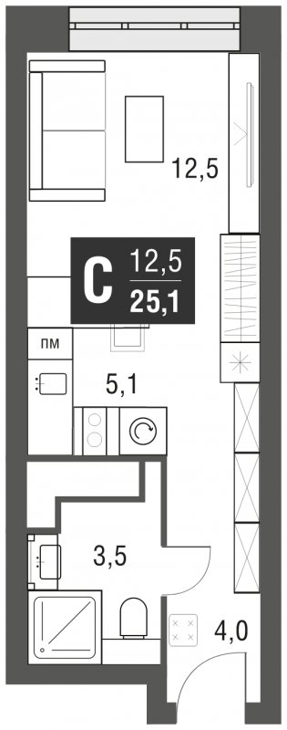 Студия с полной отделкой, 25.1 м2, 19 этаж, сдача 2 квартал 2024 г., ЖК AFI Tower, корпус 1 - объявление 2050584 - фото №1