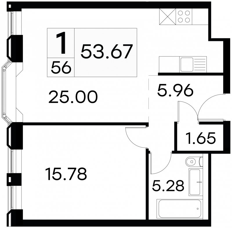 1-комнатные апартаменты с частичной отделкой, 53.67 м2, 6 этаж, сдача 3 квартал 2024 г., ЖК GloraX Aura Белорусская, корпус 1 - объявление 1708692 - фото №1