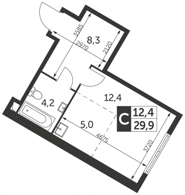 Студия без отделки, 29.9 м2, 36 этаж, сдача 4 квартал 2023 г., ЖК Архитектор, корпус 1 - объявление 1938987 - фото №1