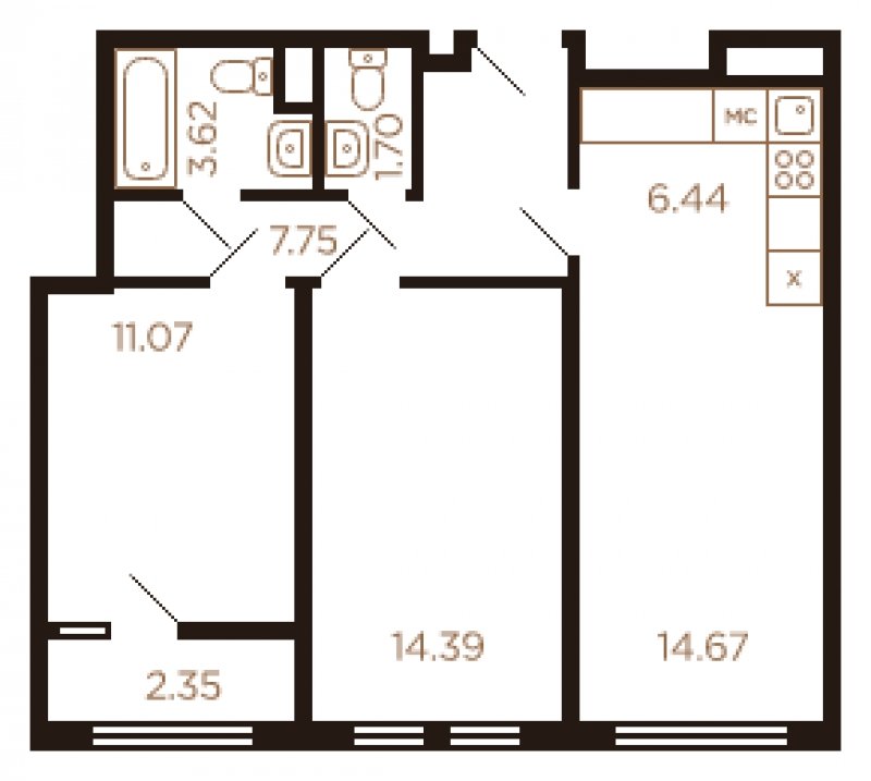 3-комнатная квартира без отделки, 61 м2, 6 этаж, сдача 4 квартал 2022 г., ЖК Миниполис Рафинад, корпус 8 - объявление 1464016 - фото №1