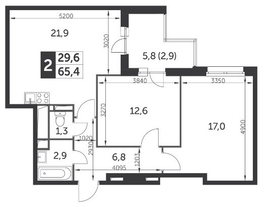 2-комнатная квартира без отделки, 65.4 м2, 16 этаж, дом сдан, ЖК Настроение, корпус 2 - объявление 2231435 - фото №1