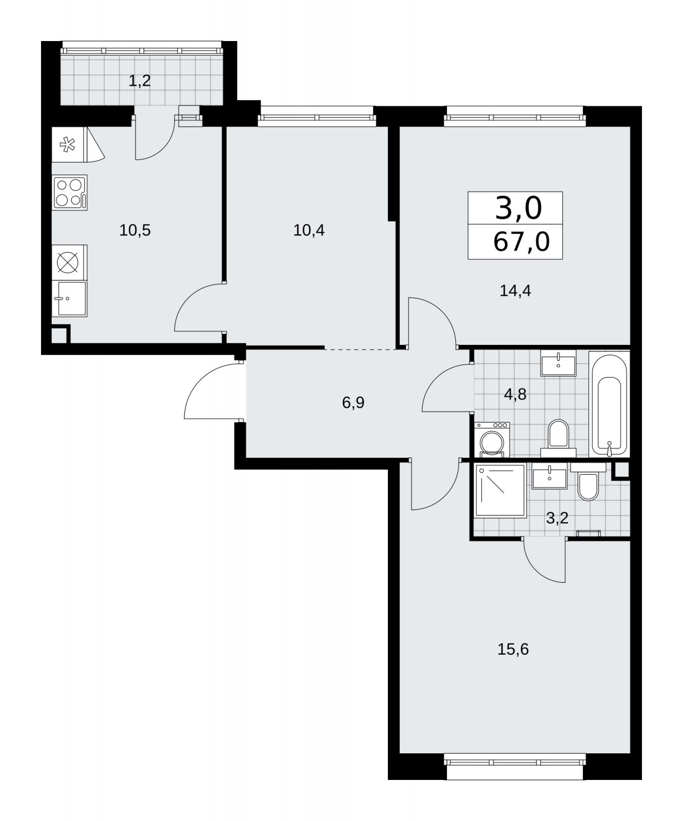 3-комнатная квартира с частичной отделкой, 67 м2, 2 этаж, сдача 2 квартал 2026 г., ЖК Дзен-кварталы, корпус 3.4 - объявление 2242105 - фото №1