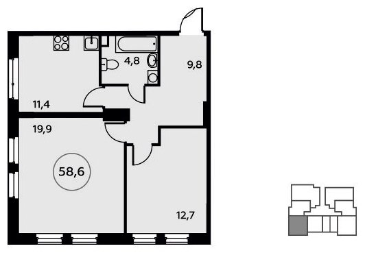 2-комнатная квартира без отделки, 58.6 м2, 2 этаж, дом сдан, ЖК Скандинавия, корпус 17.4 - объявление 1756594 - фото №1