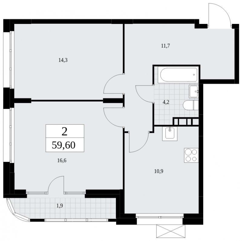 2-комнатная квартира с частичной отделкой, 59.6 м2, 3 этаж, сдача 4 квартал 2024 г., ЖК Скандинавия, корпус 35.1.2 - объявление 1779434 - фото №1