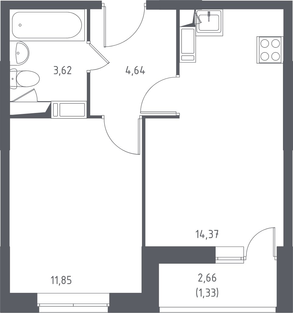 1-комнатная квартира с полной отделкой, 35.81 м2, 3 этаж, дом сдан, ЖК Томилино Парк, корпус 18 - объявление 1992176 - фото №1