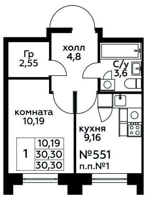 1-комнатная квартира с полной отделкой, 30.3 м2, 19 этаж, сдача 3 квартал 2024 г., ЖК МелисСад, корпус 1 - объявление 1881185 - фото №1