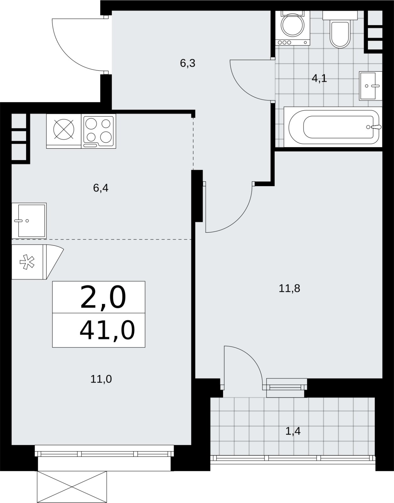 2-комнатная квартира (евро) с частичной отделкой, 41 м2, 4 этаж, сдача 2 квартал 2026 г., ЖК Прокшино, корпус 10.1.6 - объявление 2379189 - фото №1