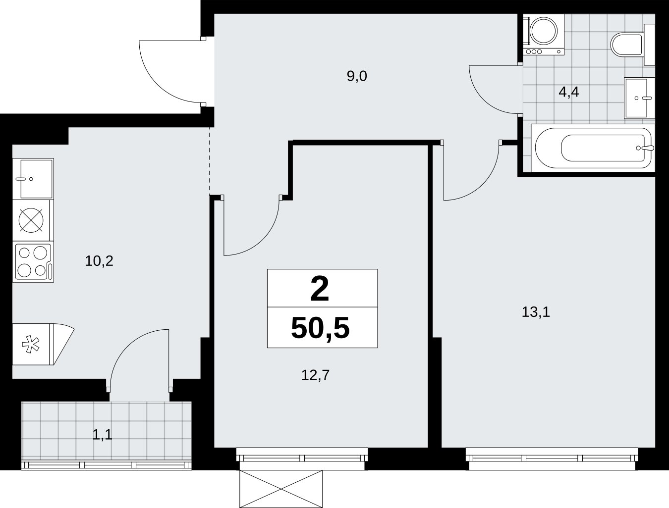 2-комнатная квартира без отделки, 50.5 м2, 4 этаж, сдача 1 квартал 2026 г., ЖК Дзен-кварталы, корпус 6.2.1 - объявление 2328466 - фото №1